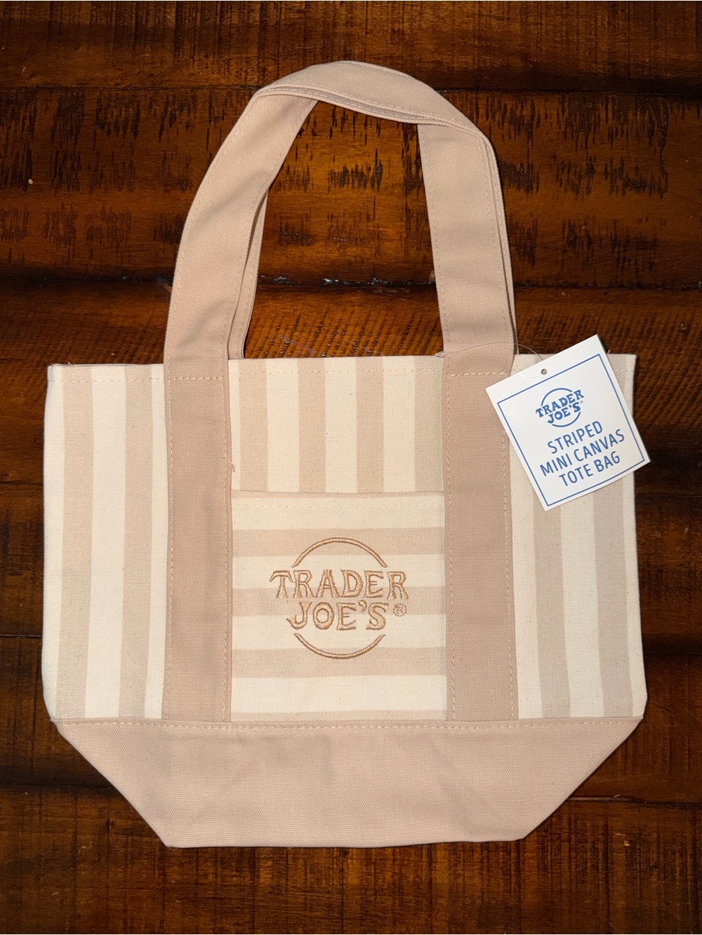 MINI NWT Trader Joe’s Summer Striped Mini Canvas Tote Bag - Cream & Beige